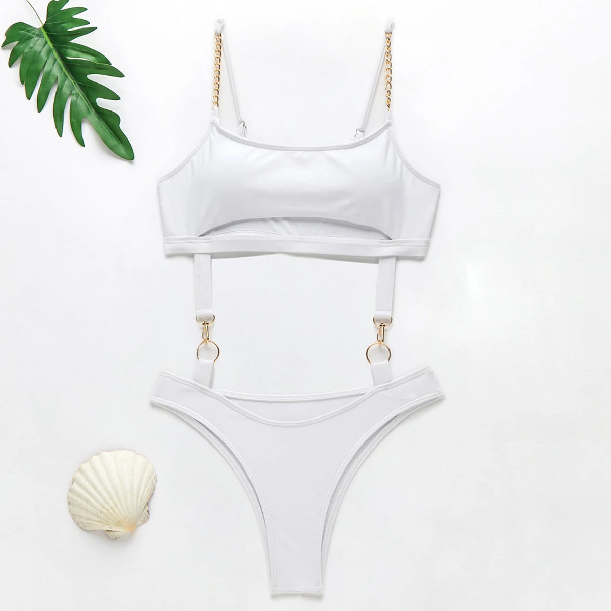Buckle Up Babe Underboob Swimsuit  Sunset and Swim White L 