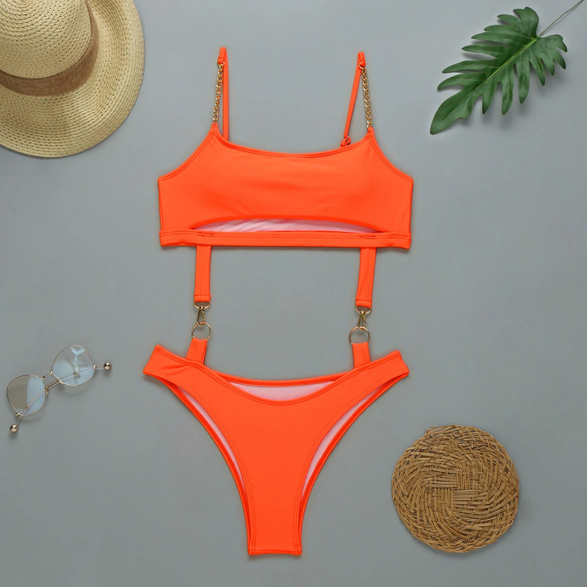 Buckle Up Babe Underboob Swimsuit  Sunset and Swim Orange XL 