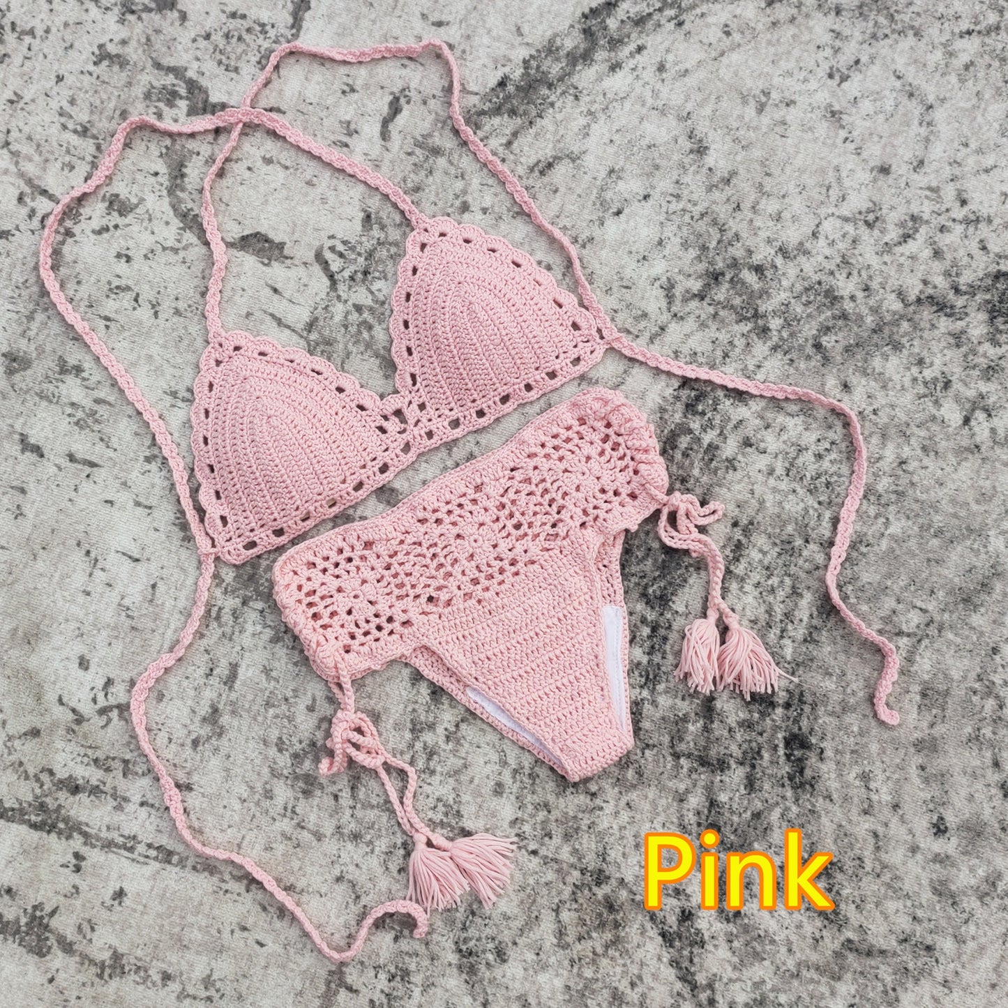 Beach Bliss Crochet Boho Bikini Sunset and Swim Pink S 