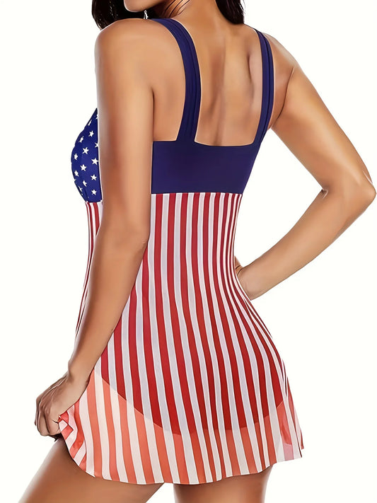 American Flag Plus Size Swimsuit Swimdress  Sunset and Swim   