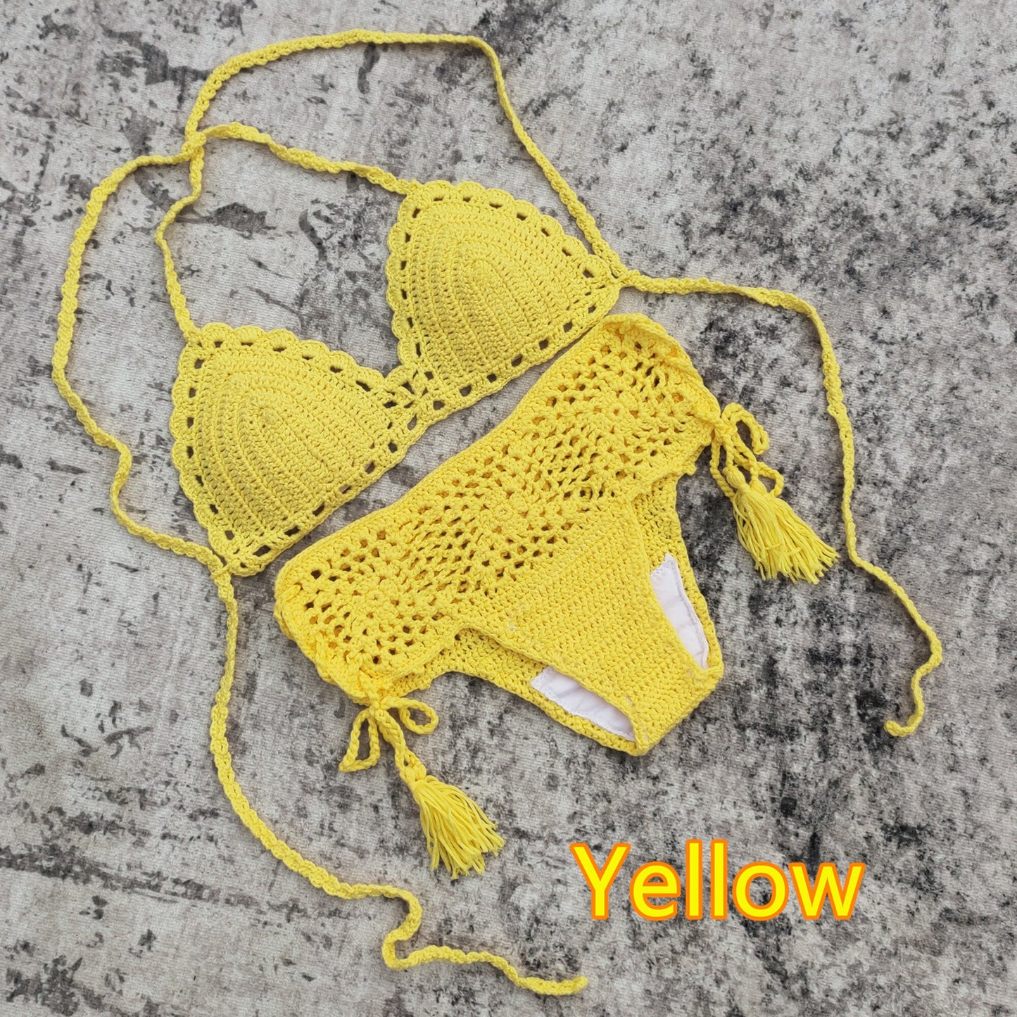 Beach Bliss Crochet Boho Bikini Sunset and Swim Yellow S 
