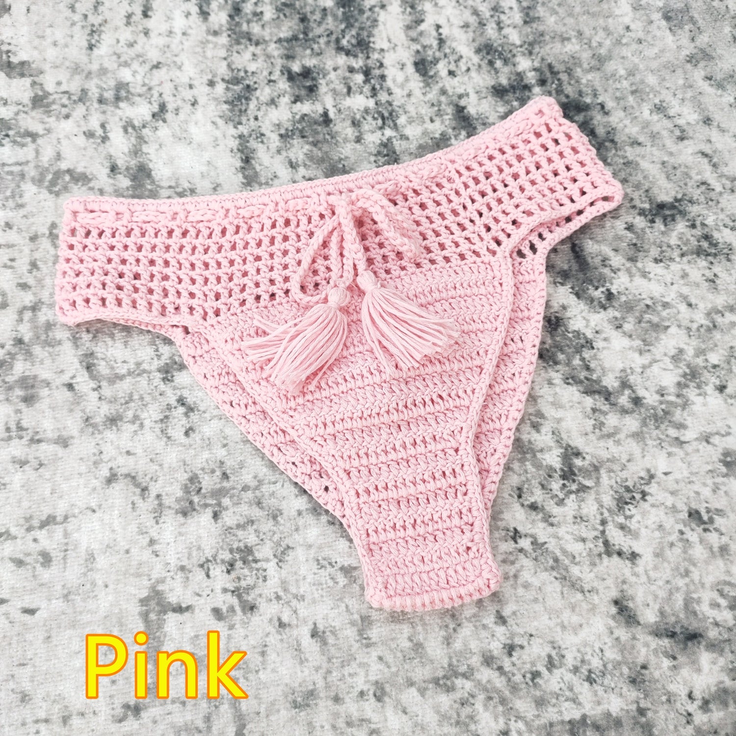 Handmade Tassel Crochet Bikini Bottoms Sunset and Swim Pink S 