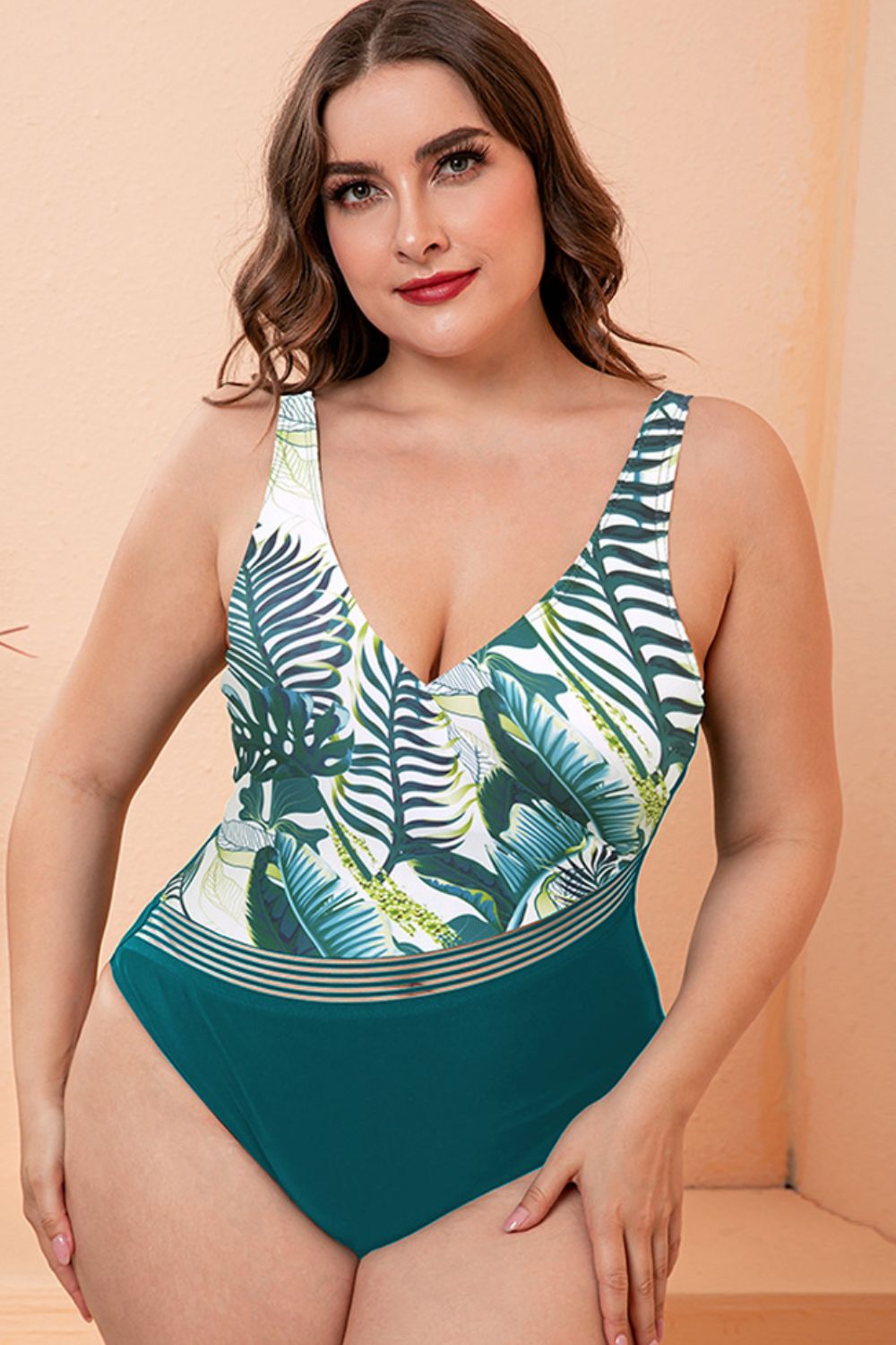 Plus Size Two-Tone Plunge One-Piece DD+ Swimsuit