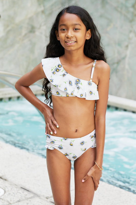 Girl Marina West Swim Float On Asymmetric Neck Two-Piece Set in Daisy Cream Mommy And Me Swimsuits Mother Daughter Swimwear  Sunset and Swim   