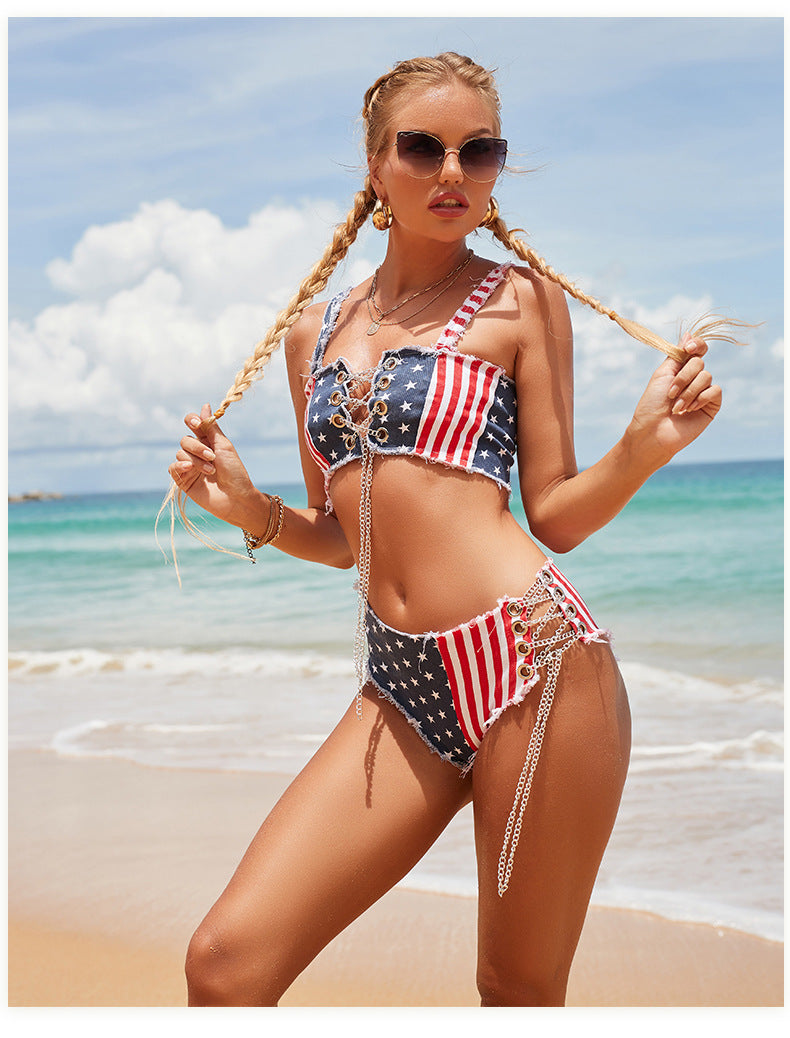 American Flag Denim Bikini Sunset and Swim   