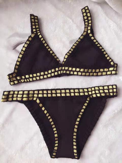 Aria Crochet Neoprene Bikini Sunset and Swim Black Mix S 