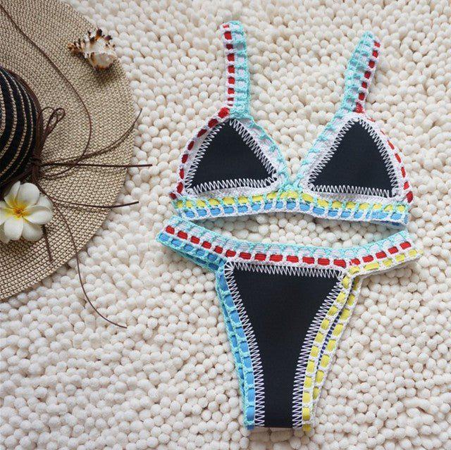 Aria Crochet Neoprene Bikini Sunset and Swim Black S 