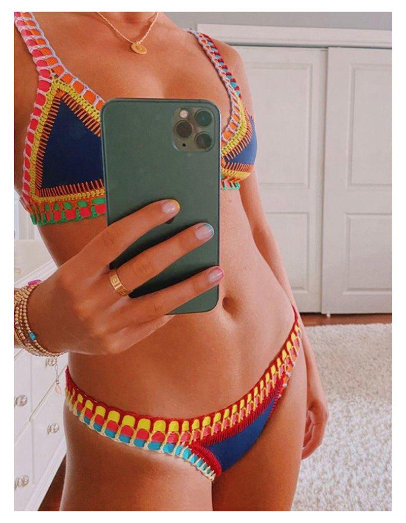 Beach Goddess Sexy Triangle Crochet Neoprene Bikini – Sunset and Swim