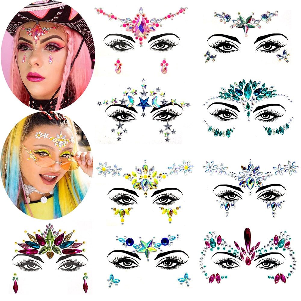 Boho Treasures 3D Crystal Sticker Face Jewels – Sunset and Swim