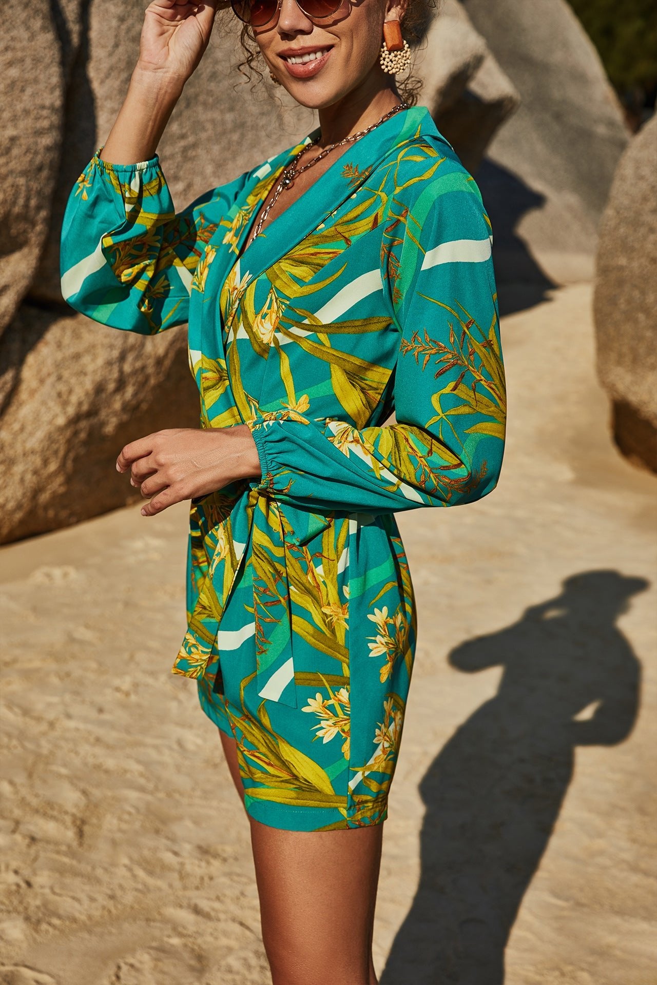 Carmen Botanical Print Long Sleeve Romper  Romper dress Playsuit Short rompers for women Sunset and Swim   