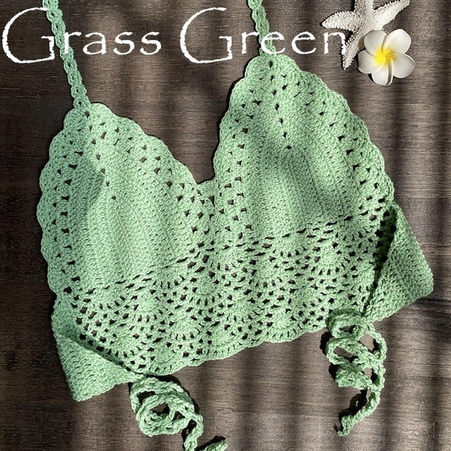 Paradise Crochet Bikini Top Crochet Beach Top Sunset and Swim Grass Green L 