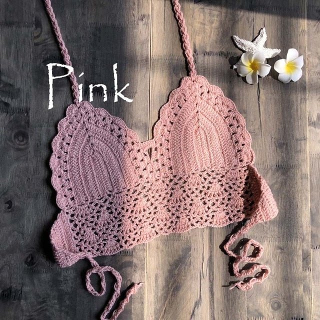 Paradise Crochet Bikini Top Crochet Beach Top Sunset and Swim Pink S 