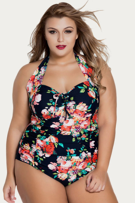 Emma Floral Plus Halter Swimsuit Sunset and Swim Floral XL 