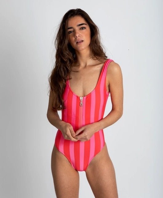 Gianna Zip Up One Piece Swimsuit Sunset and Swim Red/Pink L 