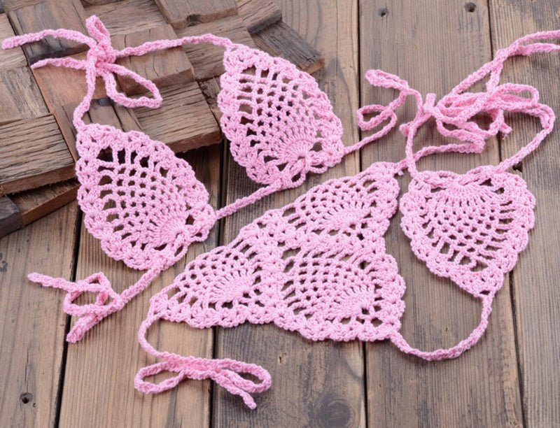 Boho Bliss Handmade Crochet Micro Thong Bikini Set Sunset And Swim