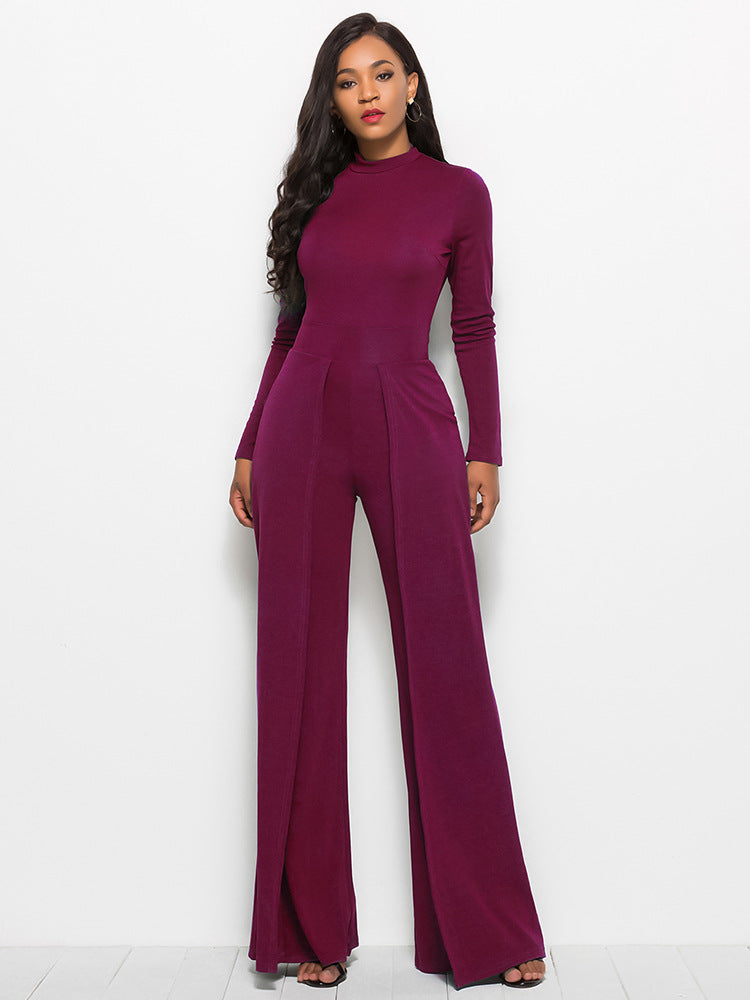 Sunset and Swim Long Sleeve Mock Neck Wide Leg Jumpsuit Sunset and Swim Wine 2XL 