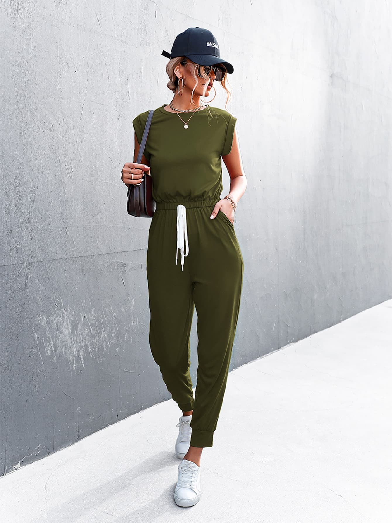 Round Neck Cap Sleeve Jumpsuit Sunset and Swim   