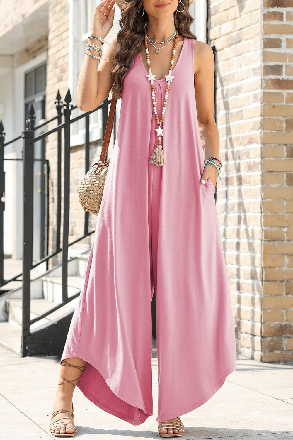 Sunset and Swim  Pocketed Scoop Neck Wide Leg Jumpsuit Sunset and Swim Blush Pink S 