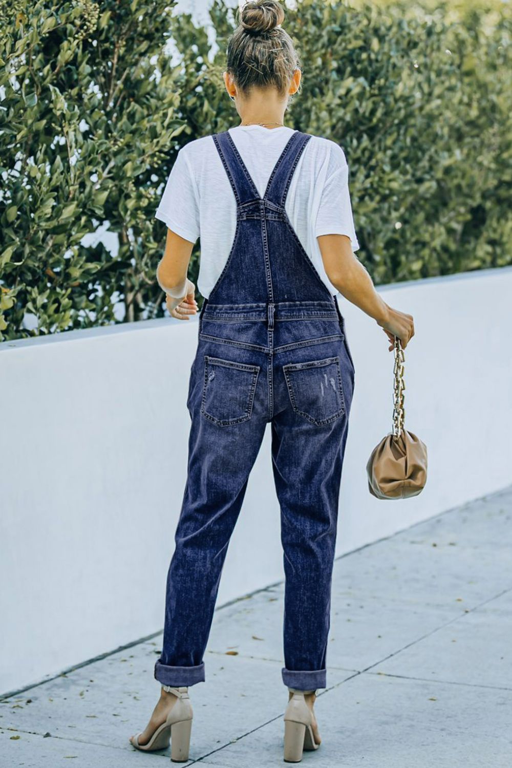 Pocketed Distressed Denim Overalls Sunset and Swim   