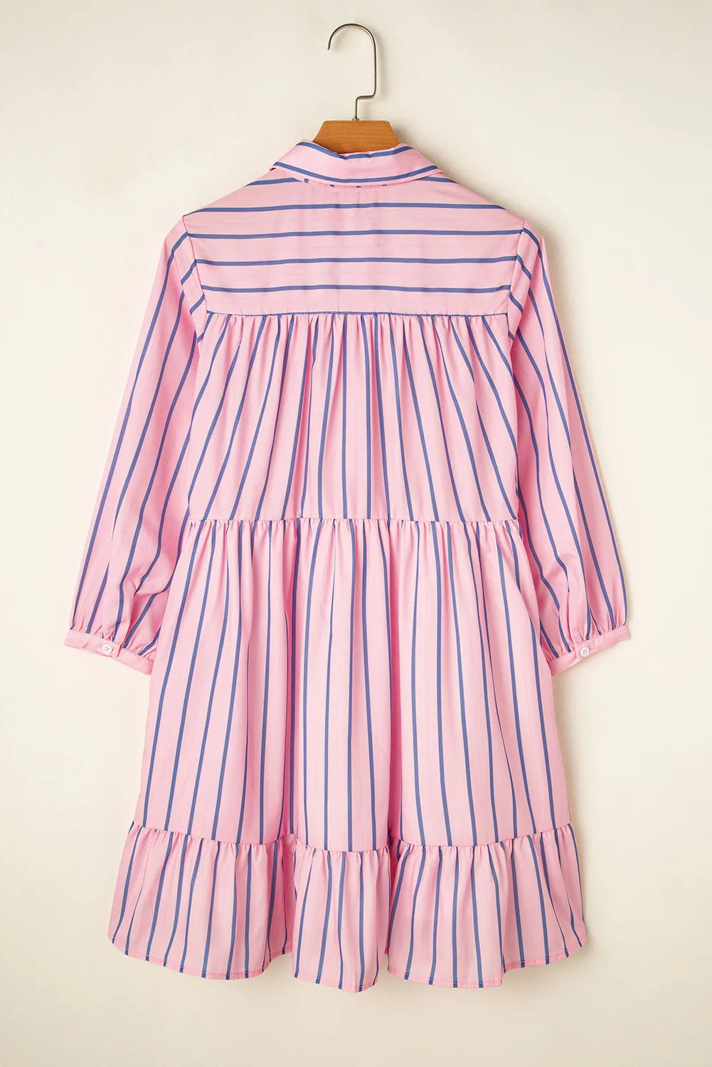 Sunset Vacation Striped Collared Neck Long Sleeve Mini Shirt Dress Sunset and Swim   