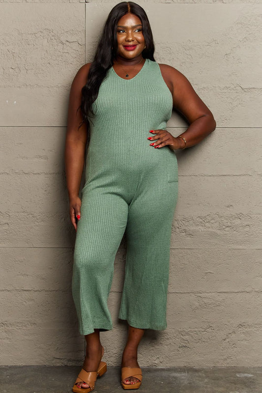 HEYSON Don't Get It Twisted Full Size Rib Knit Jumpsuit  Sunset and Swim Sage S 