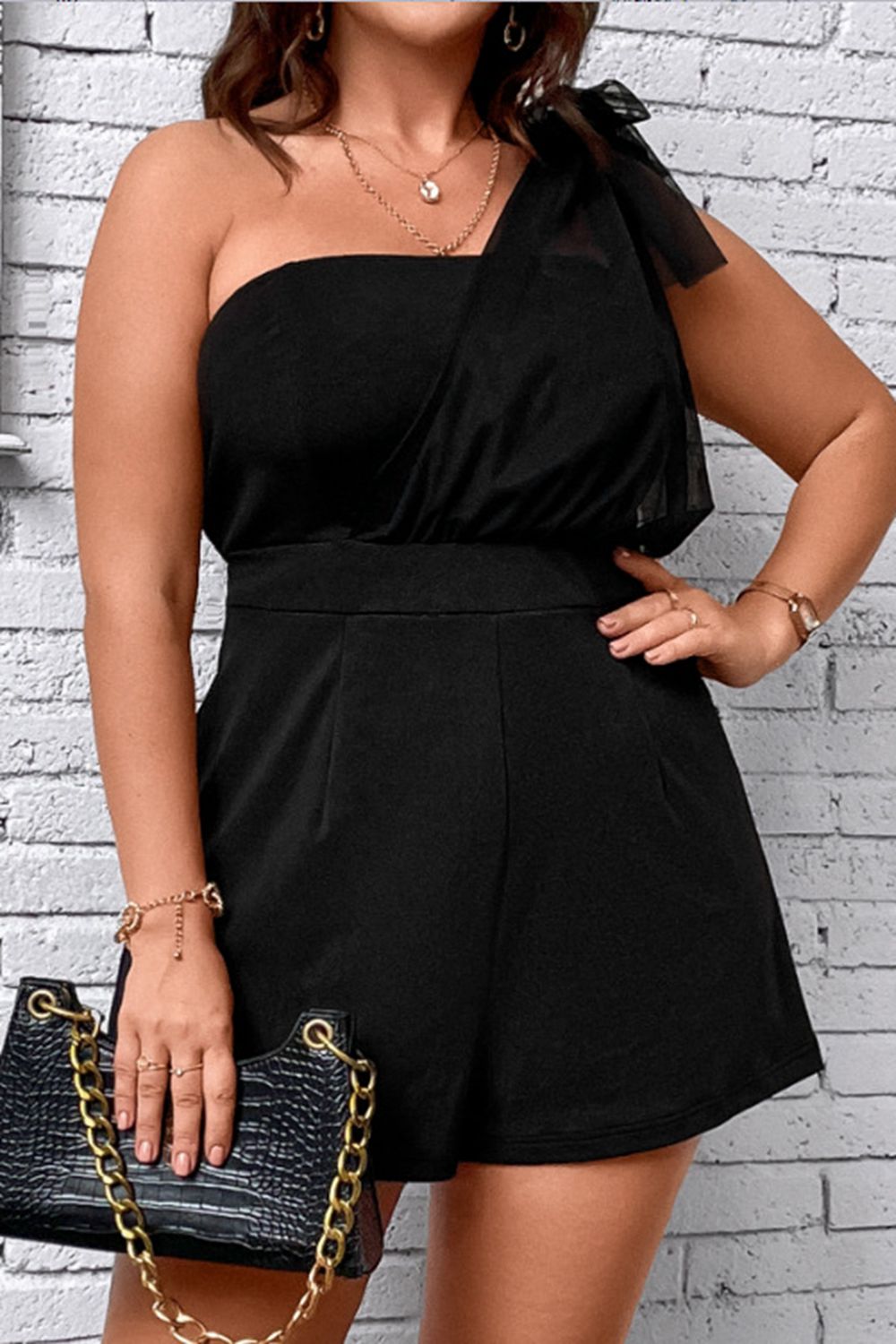 Plus Size One-Shoulder Romper Sunset and Swim   