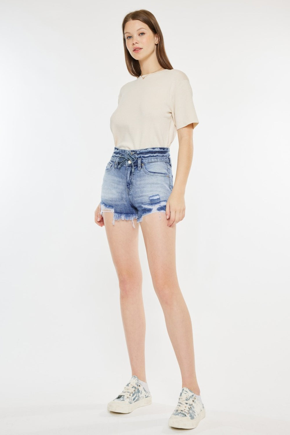 Kancan High Rise Frayed Hem Denim Shorts Sunset and Swim   