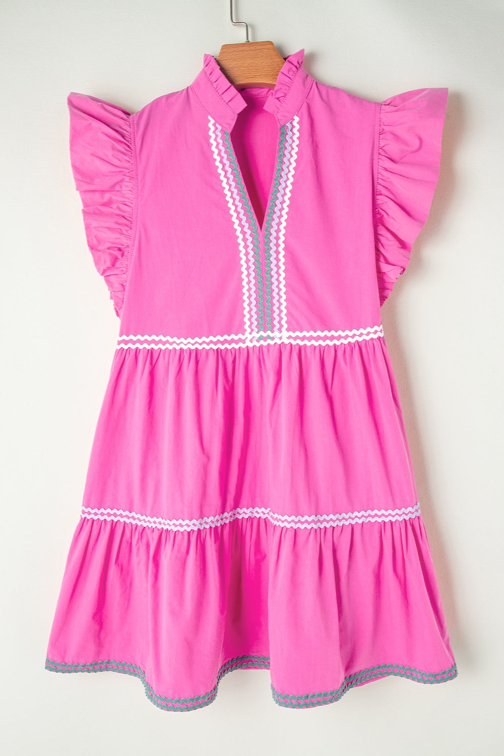 Ruffled Notched Cap Sleeve Mini Dress Sunset and Swim Fuchsia Pink S 