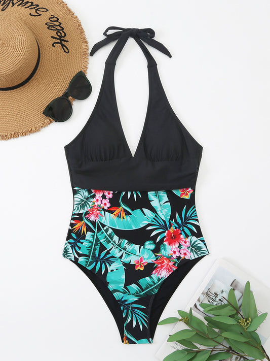 Sunset Vacation  Printed Halter Neck One-Piece Swimwear Sunset and Swim   