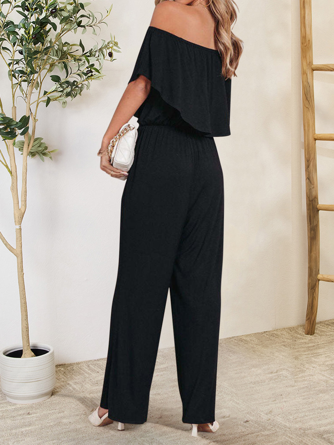 Ruffled Off-Shoulder Jumpsuit  Sunset and Swim   