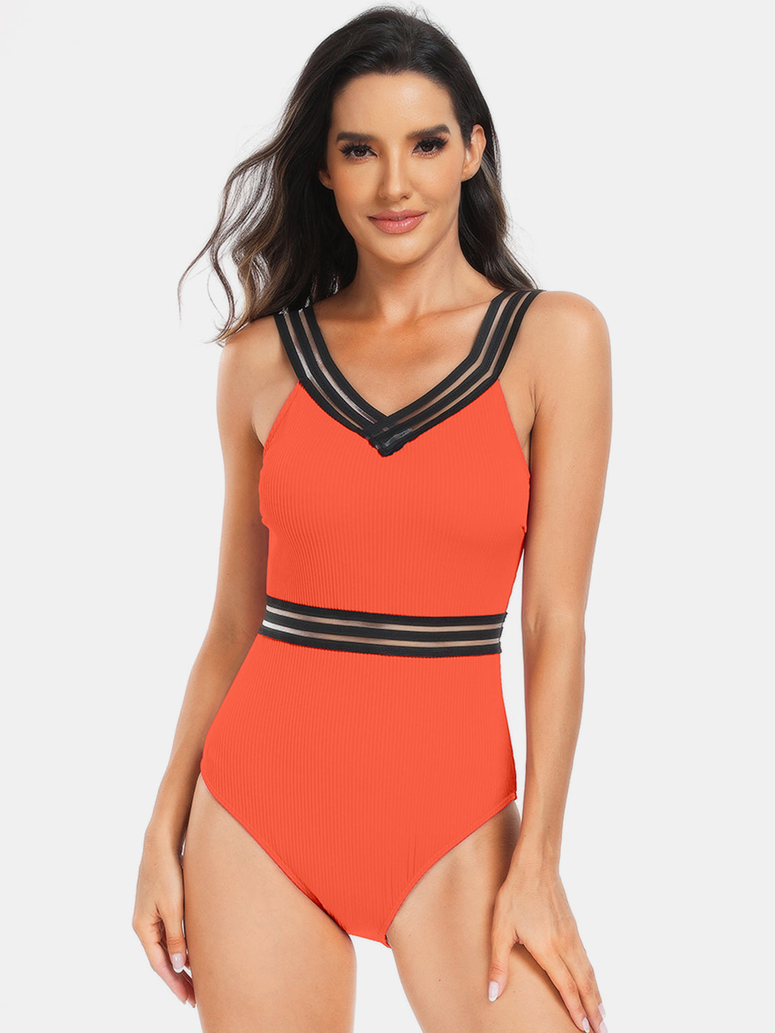 Sunset Vacation  V-Neck One-Piece Swimwear Sunset and Swim Orange S 