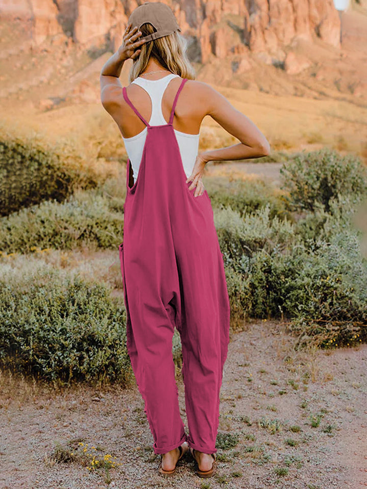 Double Take Full Size Sleeveless V-Neck Pocketed Jumpsuit  Sunset and Swim   