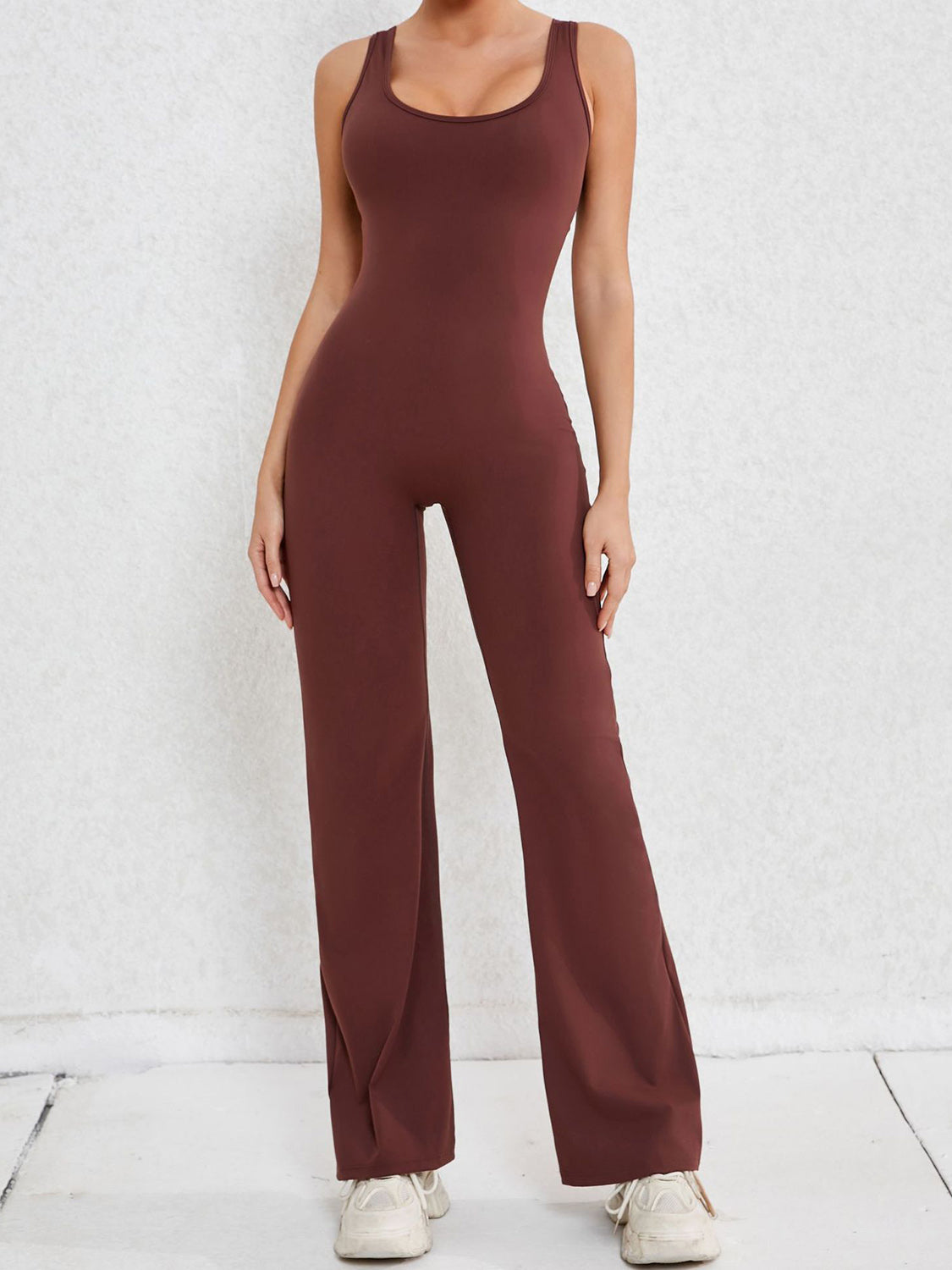 Sunset and Swim  Cutout Wide Strap Scoop Neck Active Jumpsuit  Sunset and Swim Chestnut S 