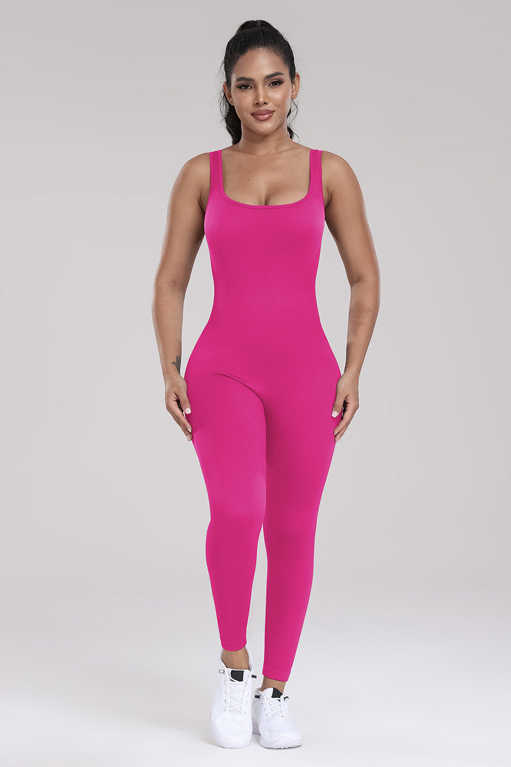 Wide Strap Sleeveless Active Jumpsuit Sunset and Swim Hot Pink S 