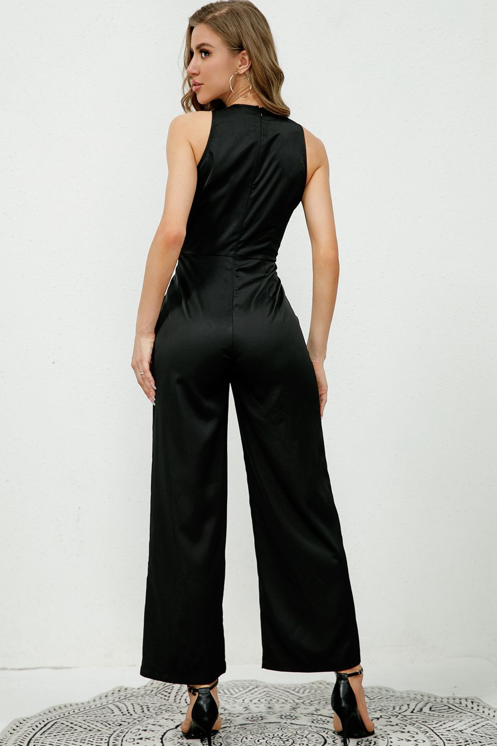 V-Neck Sleeveless Decorative Buttons Jumpsuit Sunset and Swim   