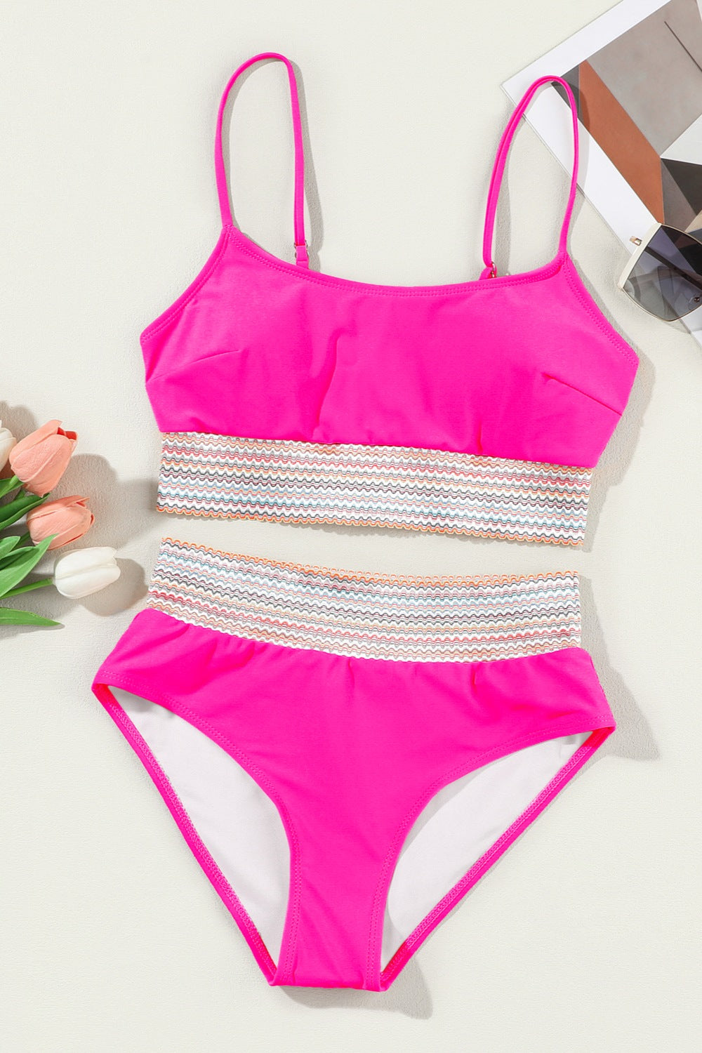 Sunset Vacation  Scoop Neck Spaghetti Strap Two-Piece Swim Set Sunset and Swim   