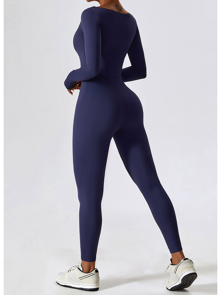 Square Neck Long Sleeve Sports Jumpsuit Sunset and Swim   