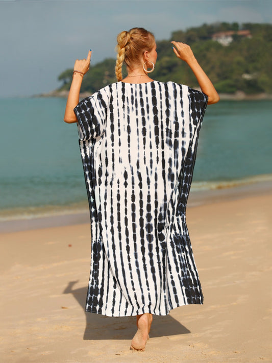 Sunset Vacation  Tie-Dye V-Neck Half Sleeve Cover-Up  Sunset and Swim   