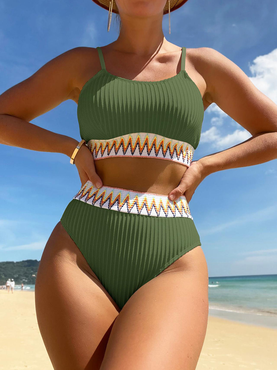 Sunset Vacation  Scoop Neck Spaghetti Strap Two-Piece Swim Set Sunset and Swim   