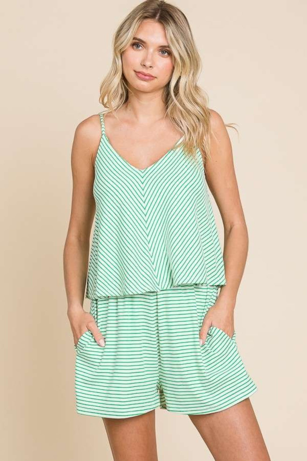 Sunset and Swim  Plus Size Double Flare Striped Romper Sunset and Swim Candy Green S 