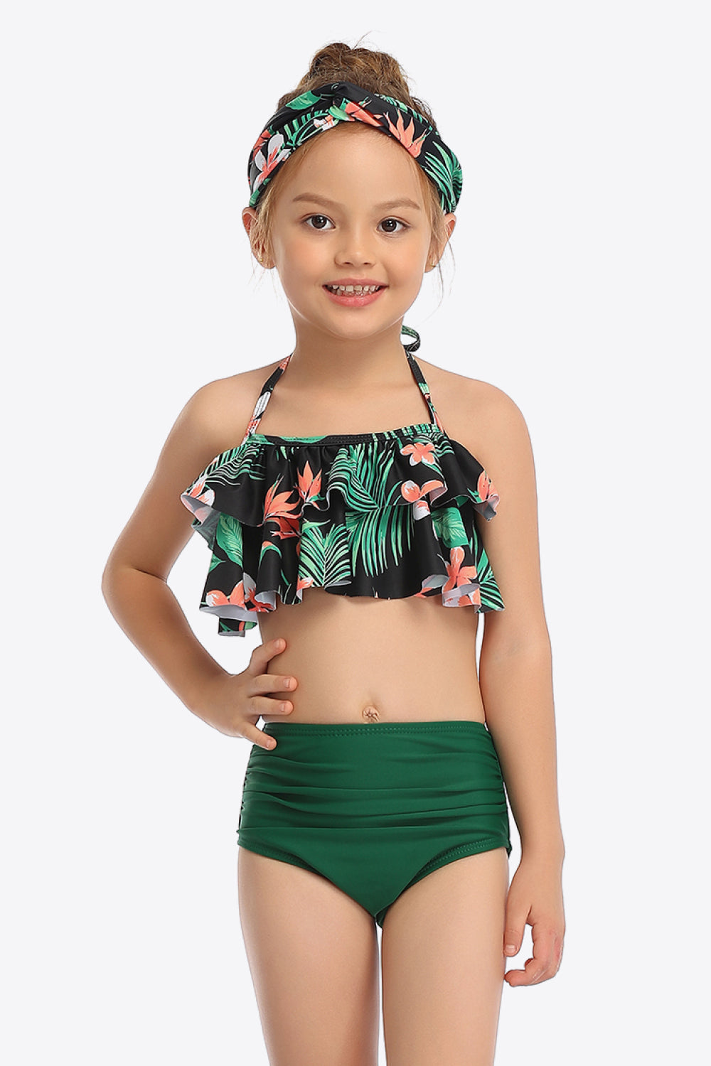 Sunset Vacation  Printed Layered Halter Neck Two-Piece Swim Set I Kids Swimwear Sunset and Swim Green Floral 4T 