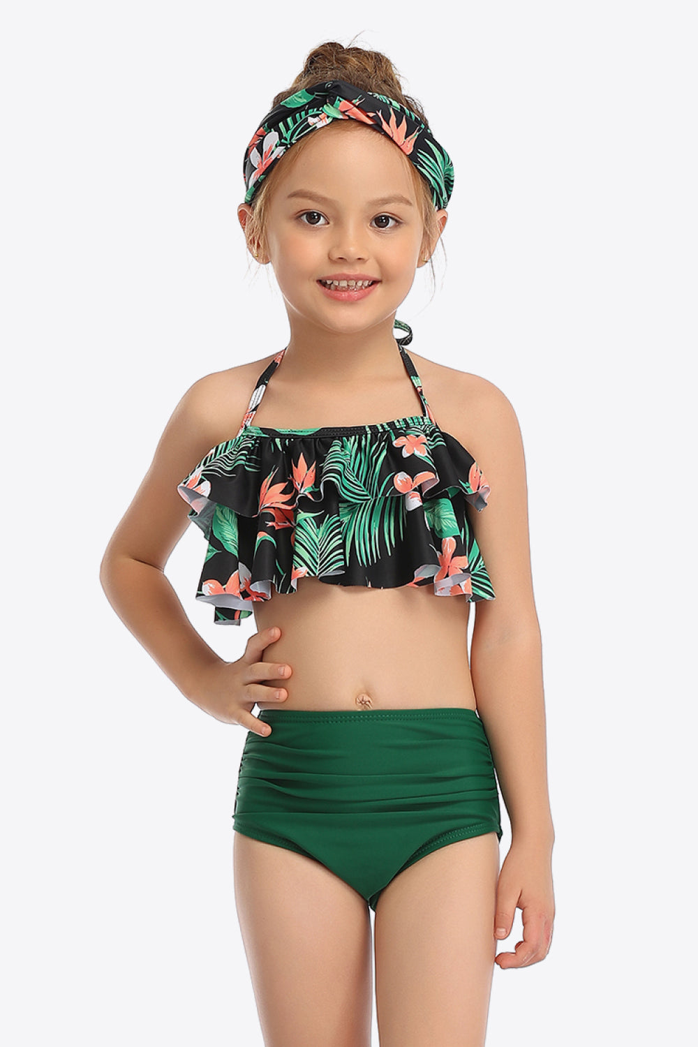 Sunset Vacation  Printed Layered Halter Neck Two-Piece Swim Set I Kids Swimwear  Sunset and Swim Green Floral 4T 