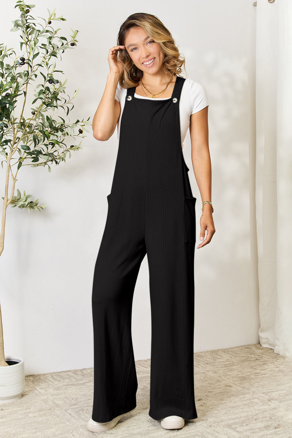 Double Take Plus Size Wide Strap Overall with Pockets Sunset and Swim   
