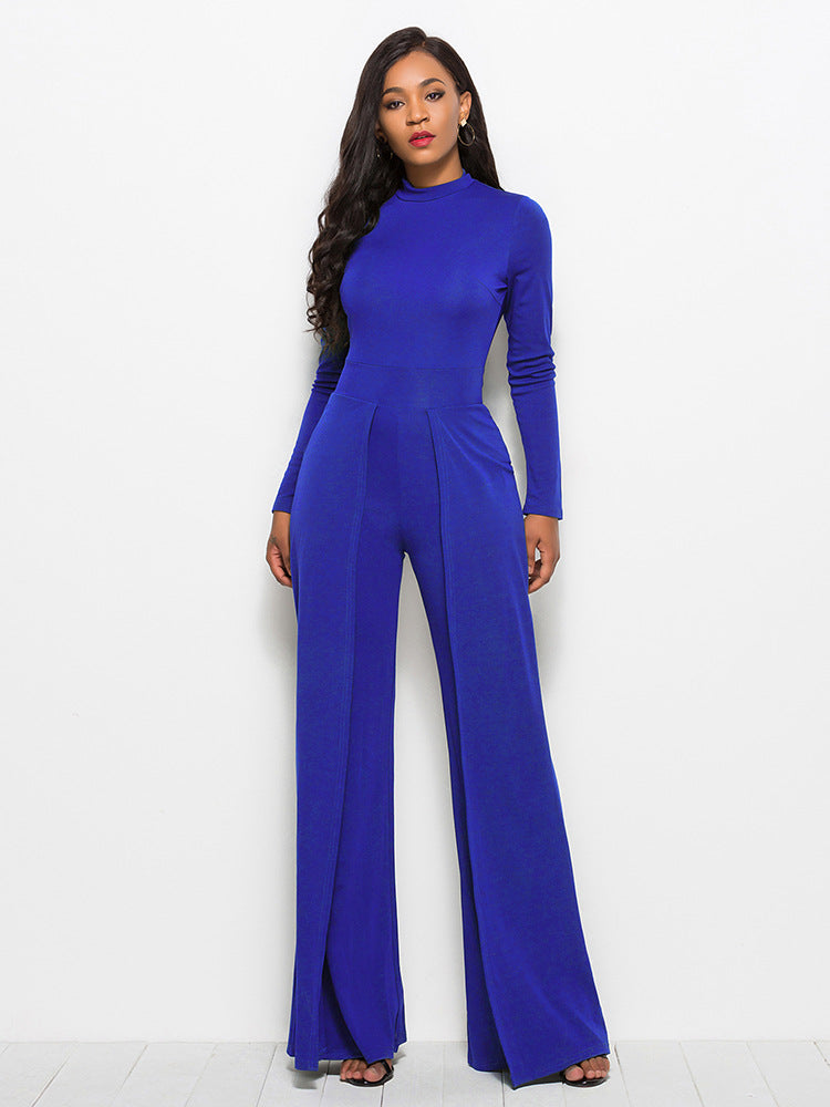 Sunset and Swim Long Sleeve Mock Neck Wide Leg Jumpsuit Sunset and Swim Royal Blue 2XL 