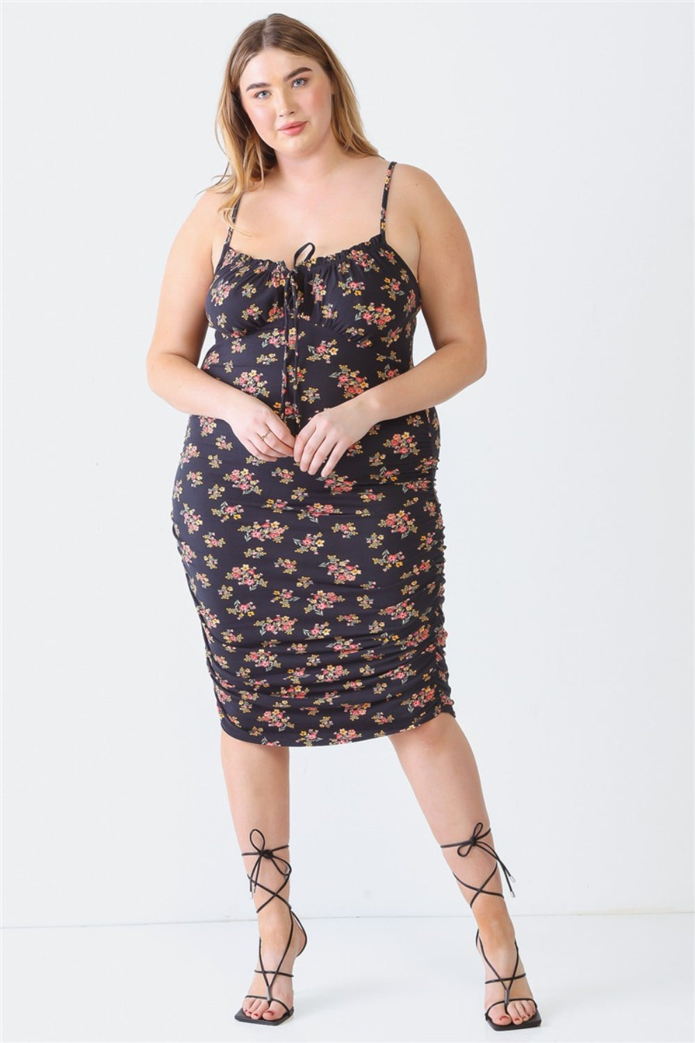 Sunset Vacation Blue Leopard Plus Size Ruched Floral Square Neck Cami Dress Sunset and Swim   