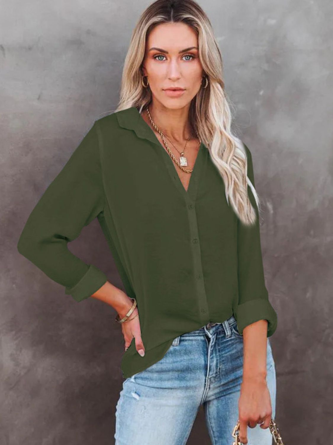 Sunset Vacation Button Down Collared Neck Long Sleeve Shirt Sunset and Swim Dark Green S 