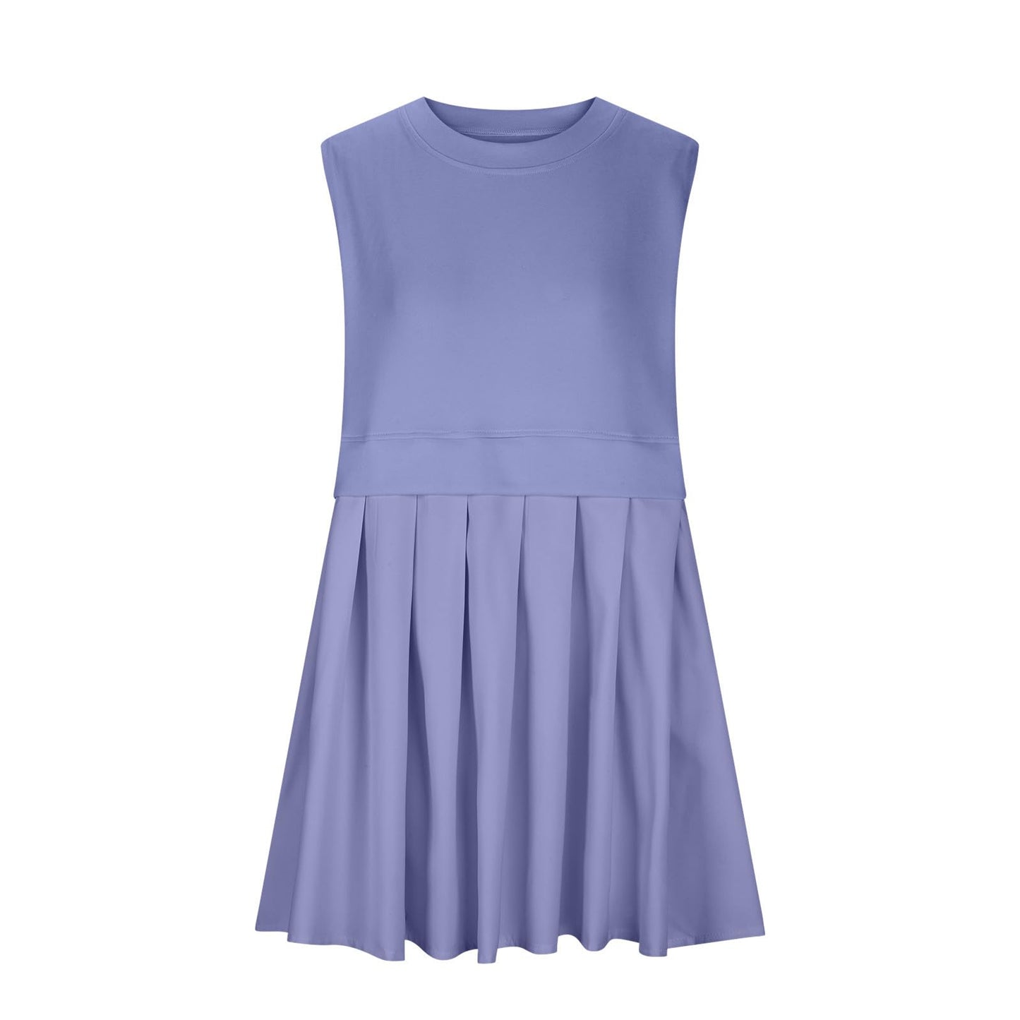 Pleated Round Neck Sleeveless Mini Dress Sunset and Swim Lavender S 