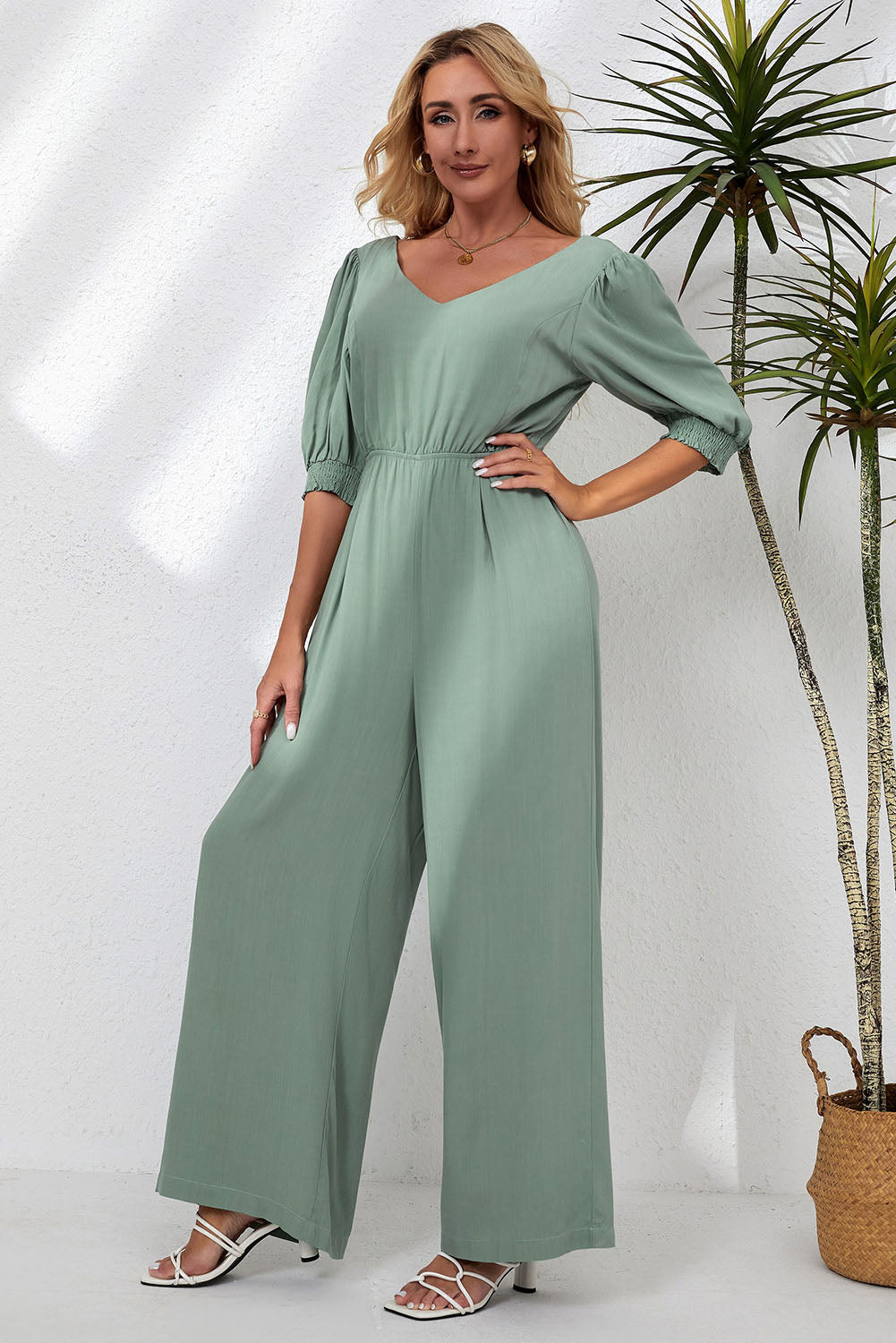 Sunset and Swim  V-Neck Half Sleeve Jumpsuit Sunset and Swim   