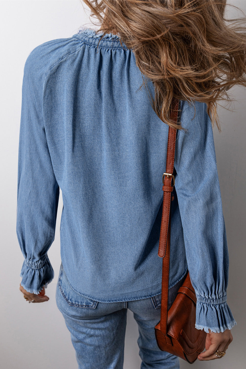 Half Button Long Sleeve Denim Top Sunset and Swim   