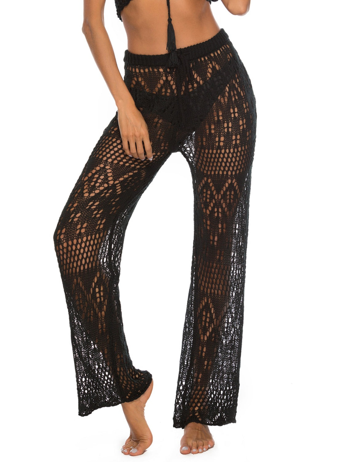 Sunset Vacation  Cutout Straight Swim Pants Sunset and Swim Black S 